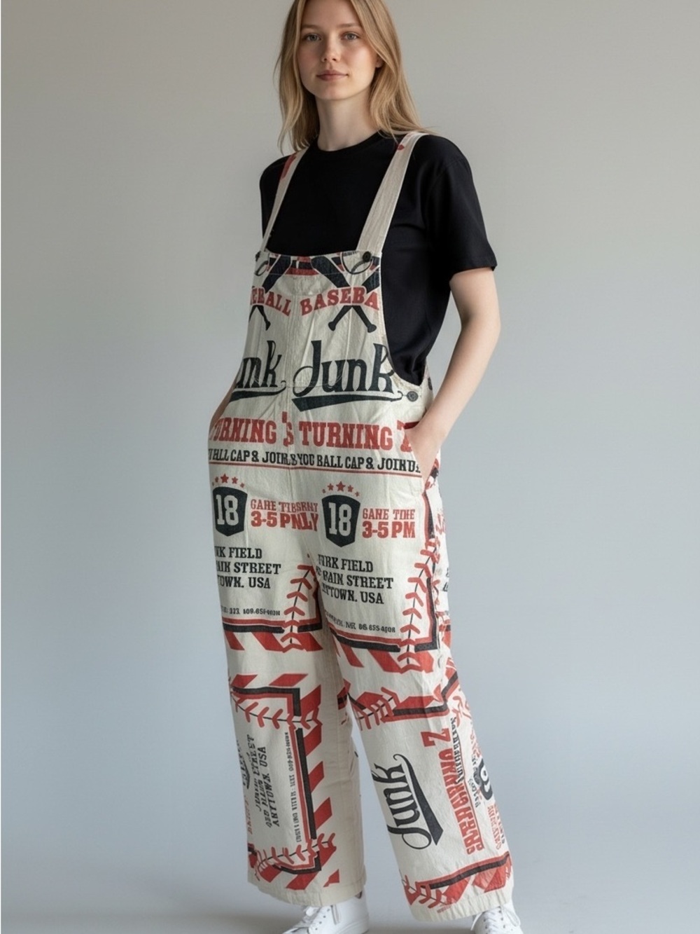 New Vintage Sack Overalls Junk Baseball Flour Feed Bag Jumpsuit Boho One Size